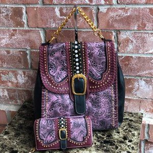 Montana West Backpack and Wallet Set Burgundy